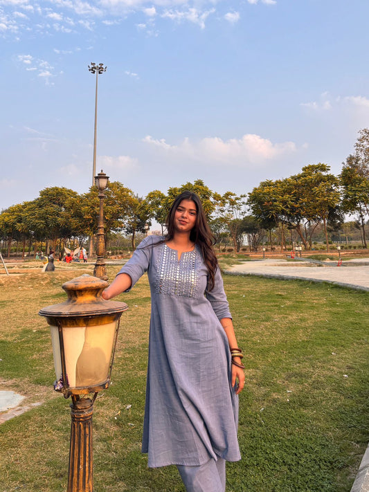 English blue kurta pant set