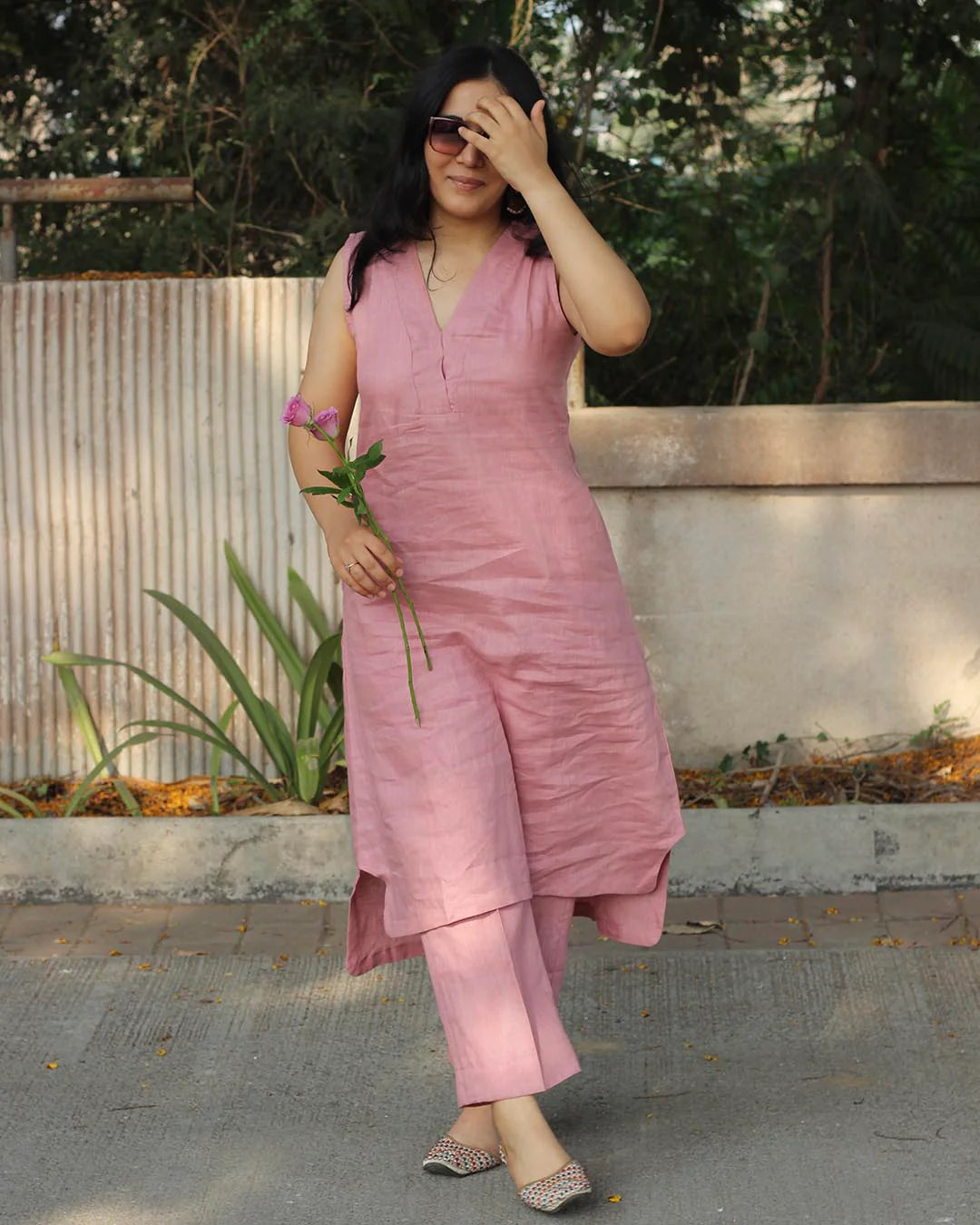 Blush Pink Pure Cotton Lilan Co-Ord Set for Women | Sleeveless Casual & Office Wear