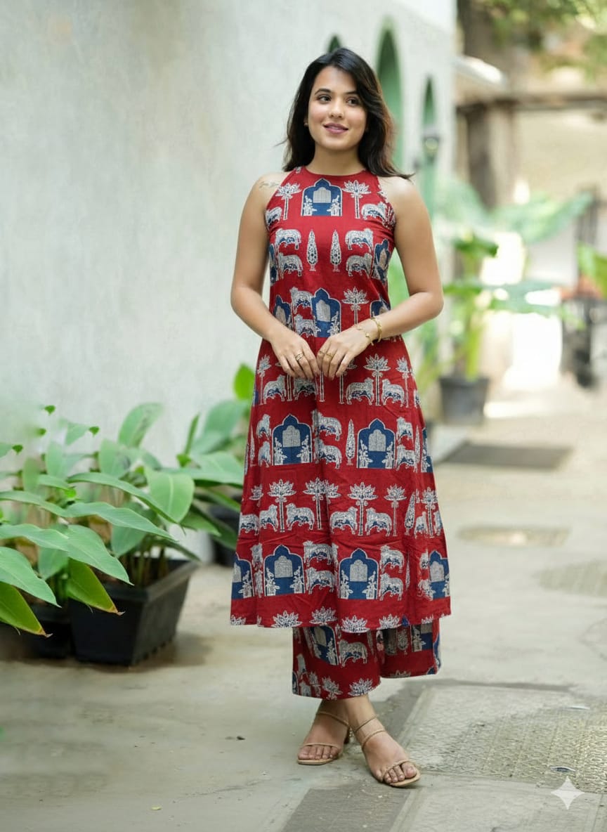 Maroon Elephant Floral Melody Cotton Co-ord Set