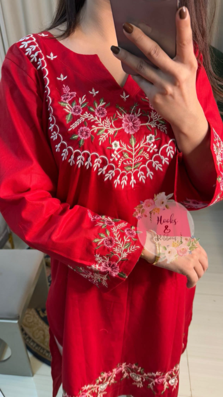 Rubaab Red Embroidered Kurta Set