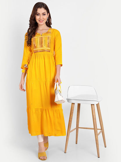 Embellished Mirror Work Rayon A-line Kurta Gown