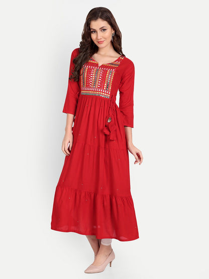 Embellished Mirror Work Rayon A-line Kurta Gown