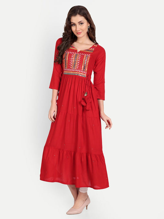 Embellished Mirror Work Rayon Anarkali Kurta