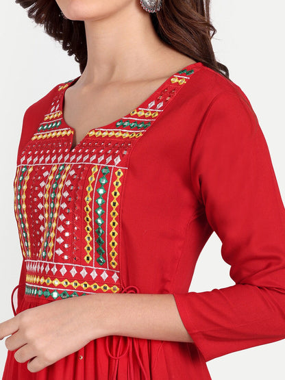 Embellished Mirror Work Rayon A-line Kurta Gown