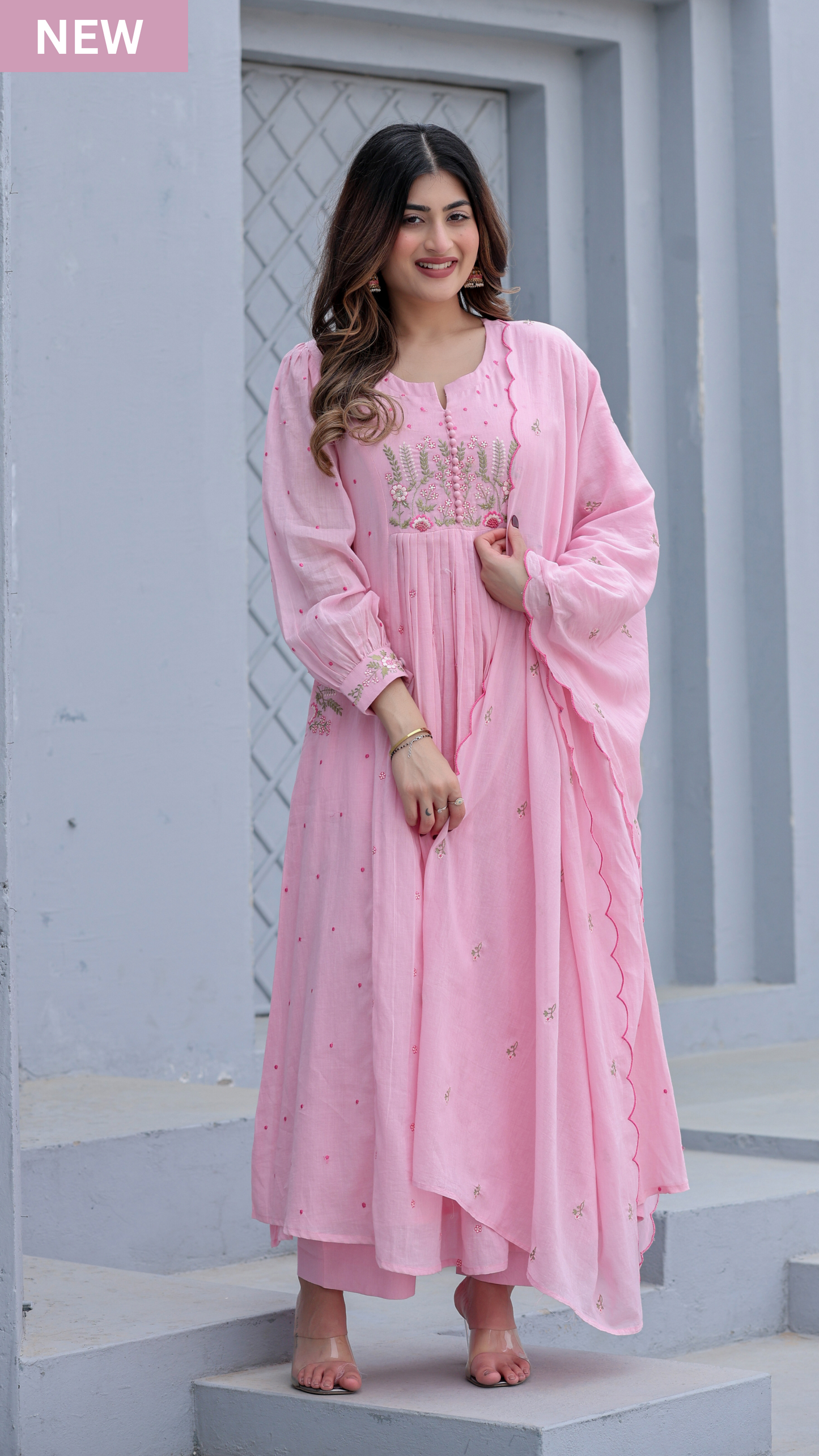 Women Pink Super Dyeing Cotton Embroidery Kurta Pant and Dupatta set