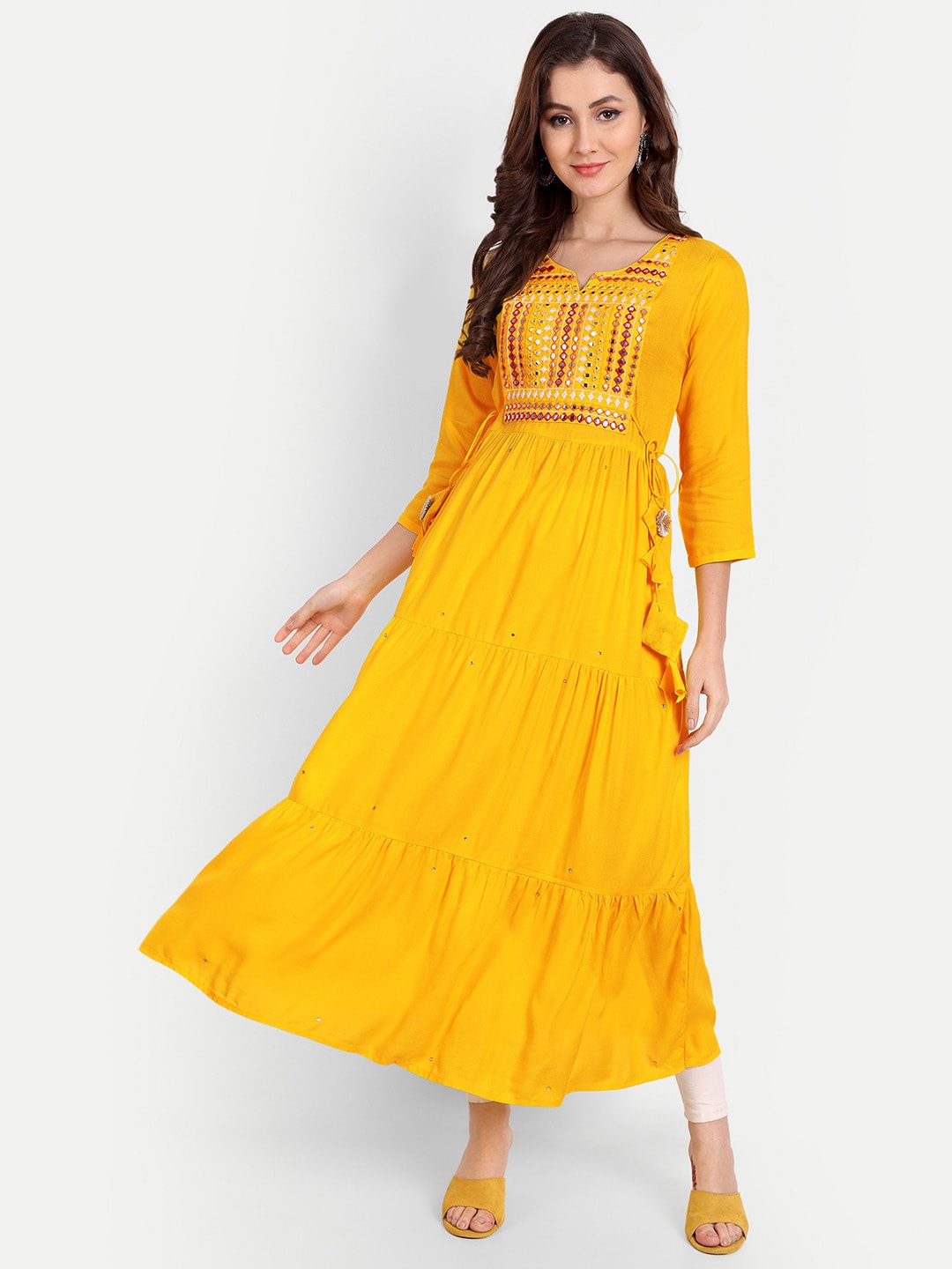 Embellished Mirror Work Rayon A-line Kurta Gown