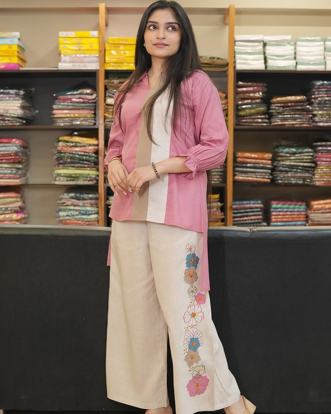 Soft pinks & floral Indo-western Lilan co-ord set