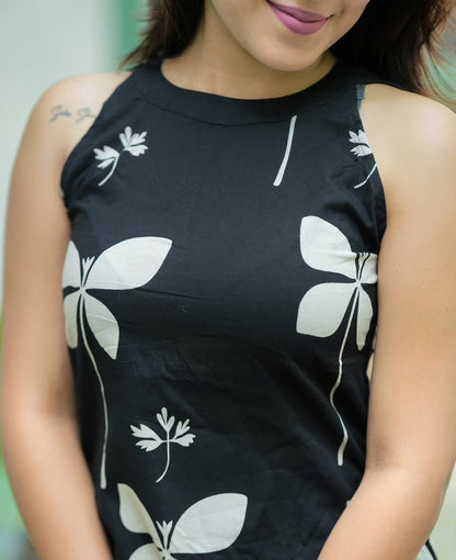 Black flower Sleeveless Printed Kurta & Palazzo Co-ord Set for Women