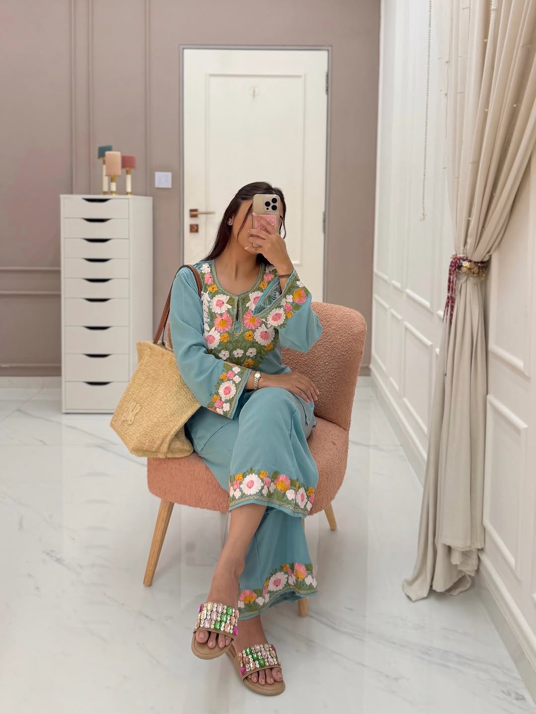 Maria Sky Blue Kashmiri Cotton Coord Set