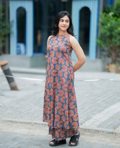 Grey Sleeveless Printed Kurta & Palazzo Co-ord Set for Women