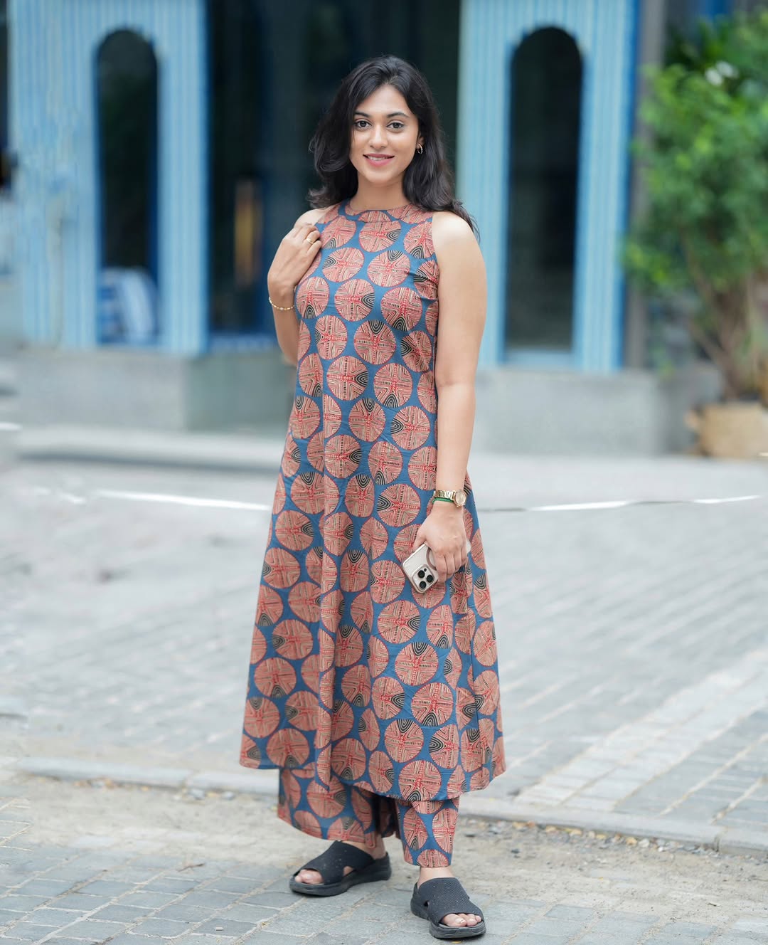 Grey Sleeveless Printed Kurta & Palazzo Co-ord Set for Women