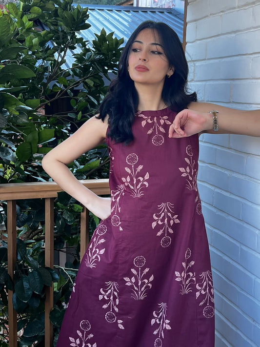 Maroon Floral Printed Sleeveless Kurta & Pant Set for Women – Premium Cotton Co-Ord