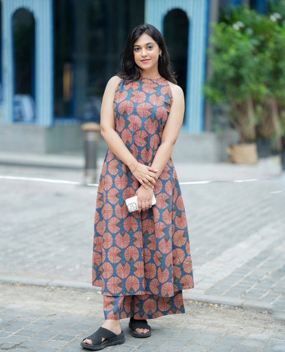 Grey Sleeveless Printed Kurta & Palazzo Co-ord Set for Women
