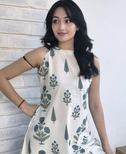 Kalamkari printed Cotton Cut Sleeves kurta pant set