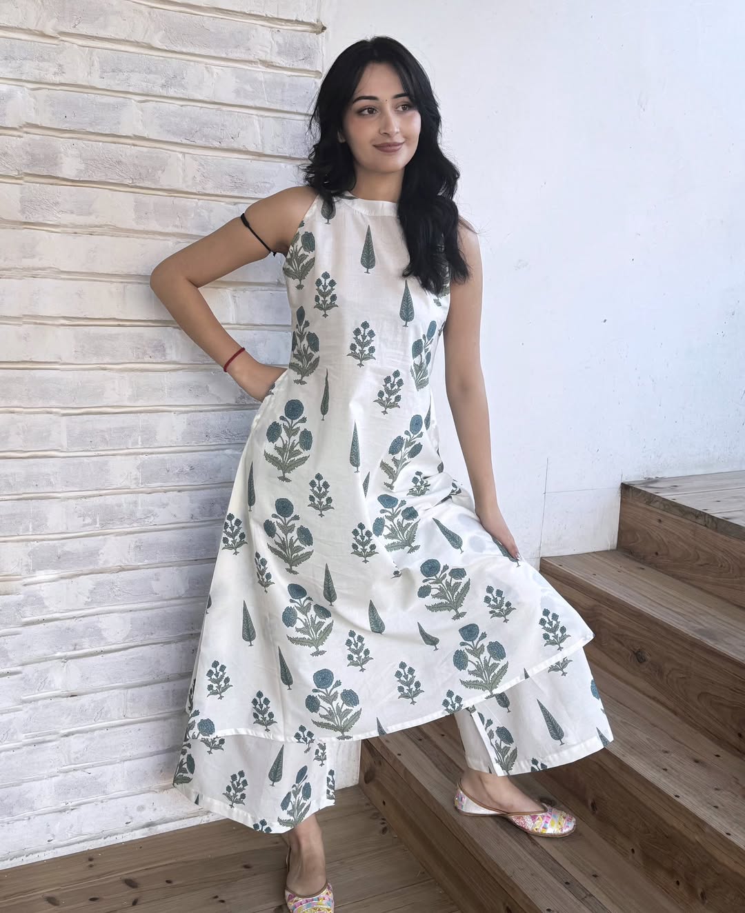 Kalamkari printed Cotton Cut Sleeves kurta pant set