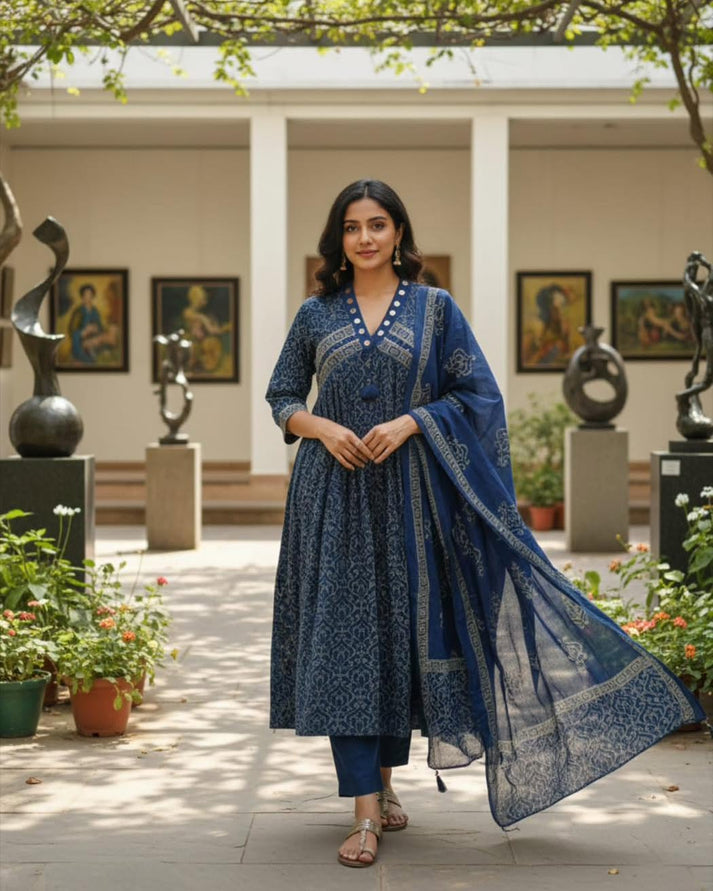Anarkali kurta pant or dupatta set with original mirror work