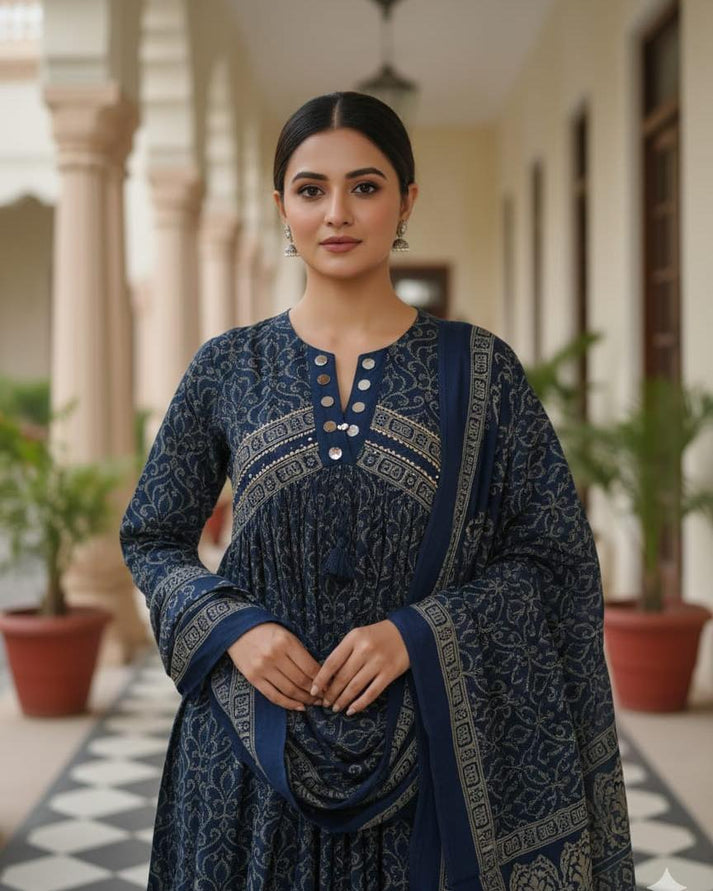 Anarkali kurta pant or dupatta set with original mirror work
