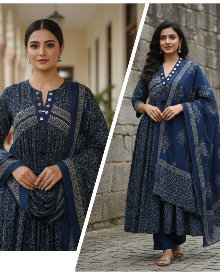 Anarkali kurta pant or dupatta set with original mirror work