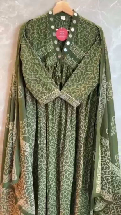 Anarkali kurta pant or dupatta set with original mirror work