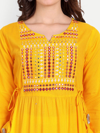 Embellished Mirror Work Rayon A-line Kurta Gown