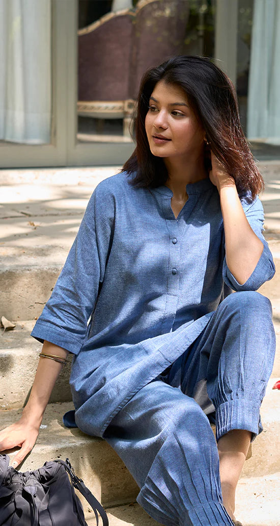 Sunday Paper Co-ord Set in Easy Blue n Red