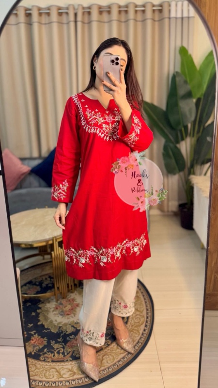 Rubaab Red Embroidered Kurta Set