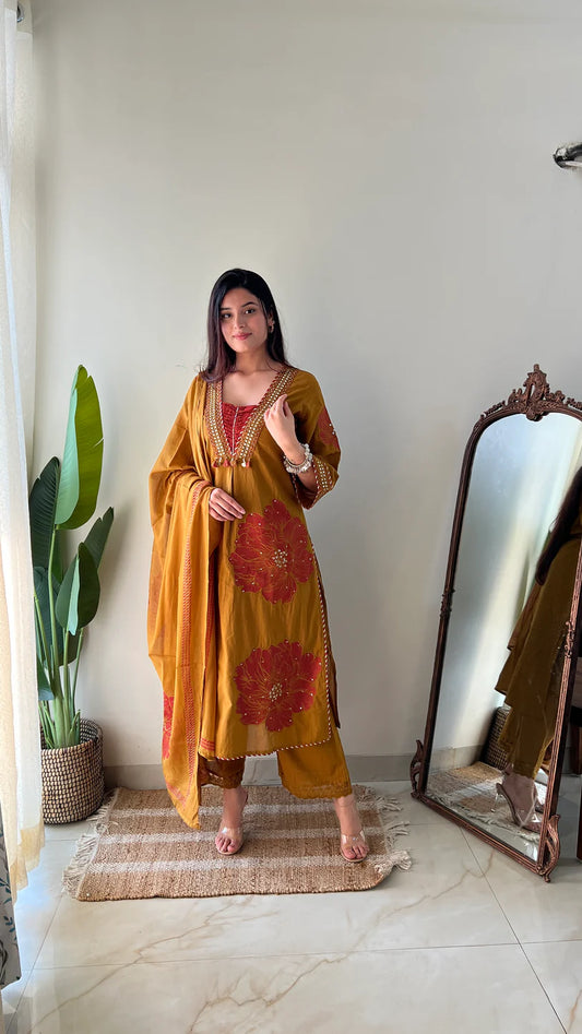 Moksha Embroidered Cotton A-line Plazo & Dupatta Set