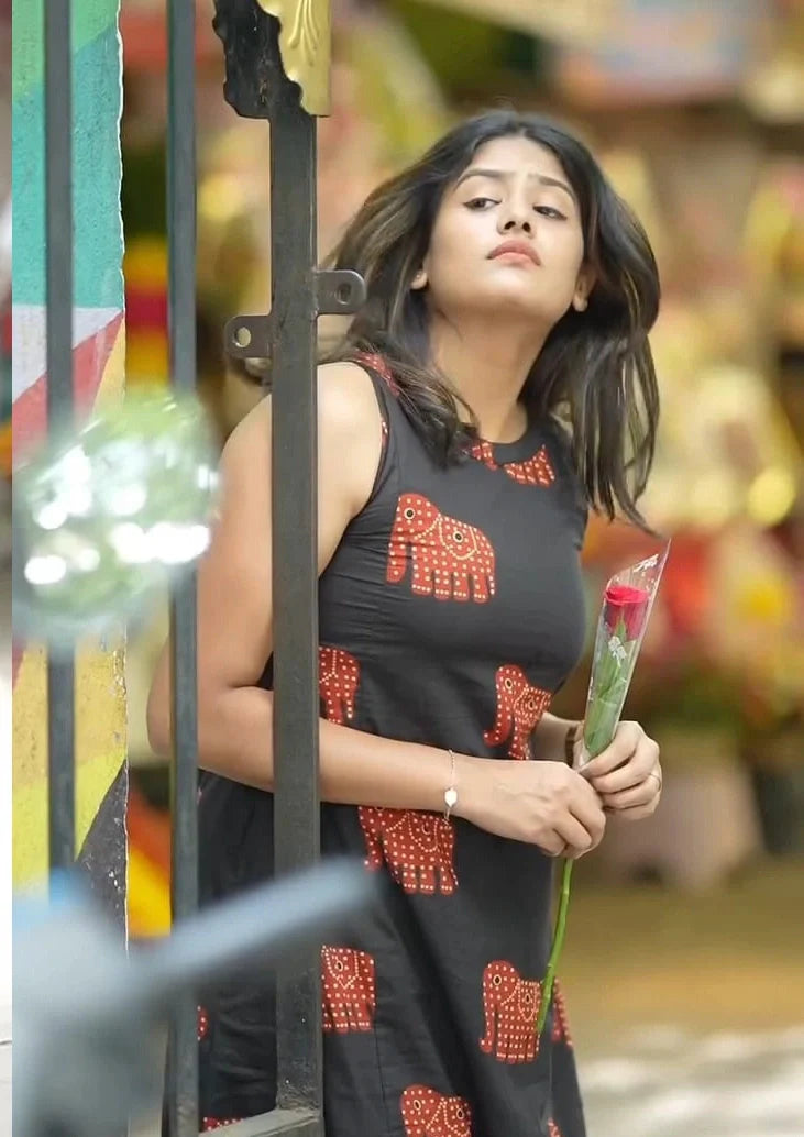 Elephant Block Print Cotton Kurti Palazzo Co-ord Set