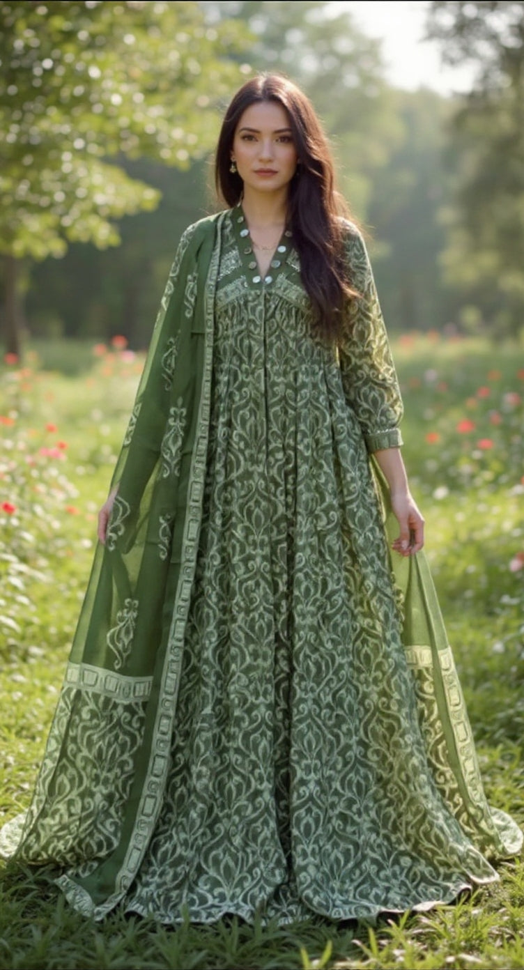 Anarkali kurta pant or dupatta set with original mirror work
