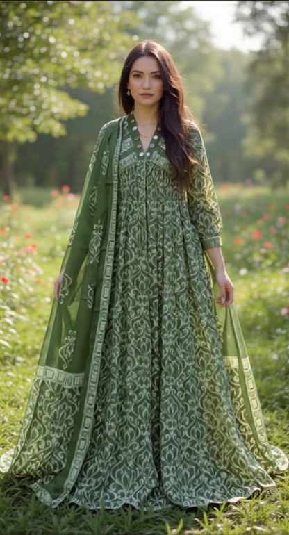 Anarkali kurta pant or dupatta set with original mirror work
