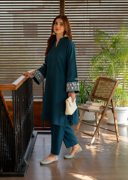Zarmina Teal Embroidered Co-ord Set