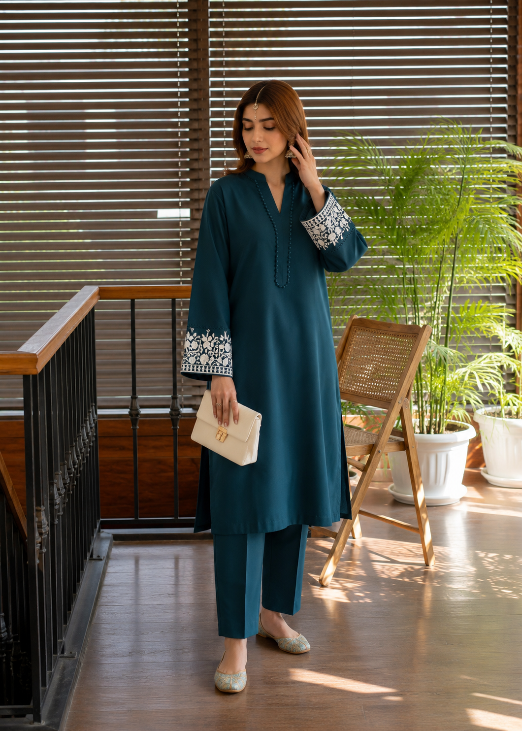 Zarmina Teal Embroidered Co-ord Set