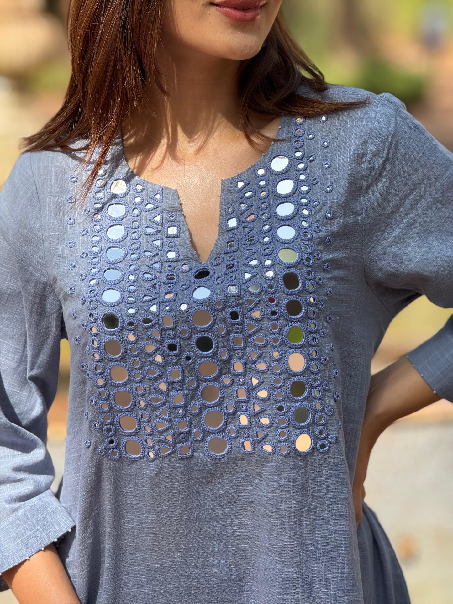 English blue cotton slub kurta (set of 2)