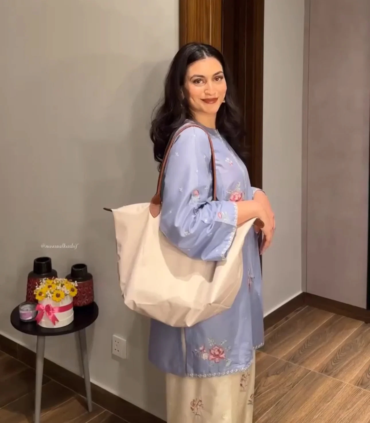 Women’s Floral Embroidered Blue Kurta Palazzo Set Elegant Look