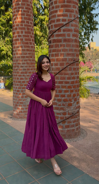 Gamthi Plum Anarkali Kurta Pant Set – Mirror Work Festive & Ethnic Wear for Women