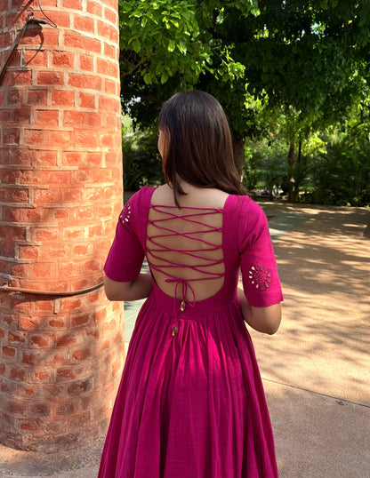 Cherry pink anarkali kurti and pant set (set of 2)