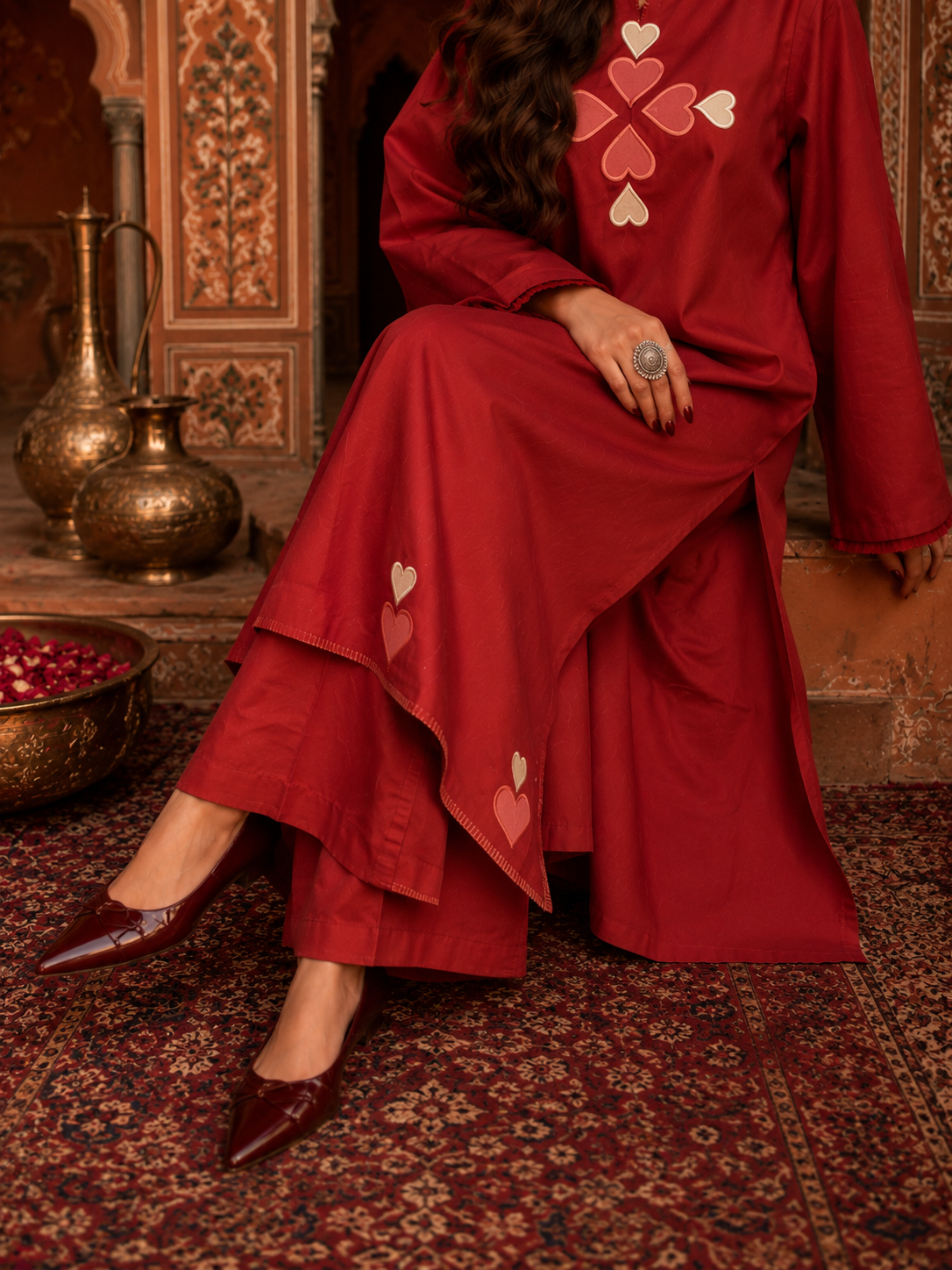 Premium red cotton kurta pant set for festive and casual luxury fashion styling
