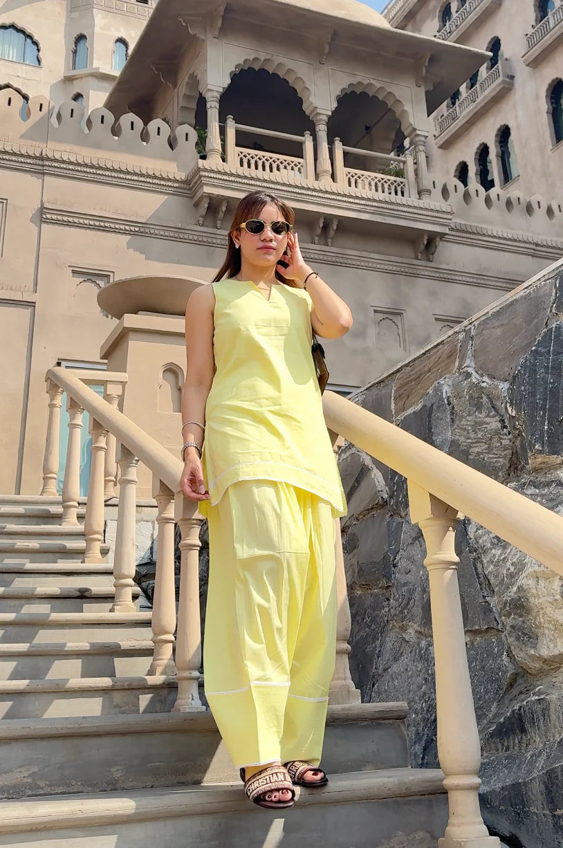 BUTTER YELLOW FARSHI SALWAR SET