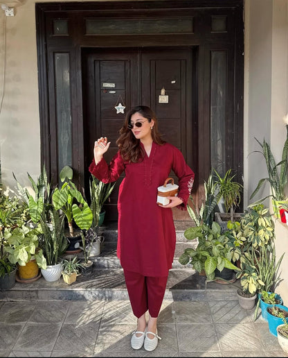 Mehreen Royal Maroon Embroidered Set