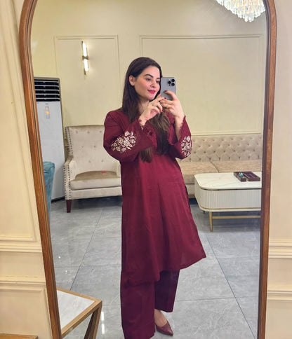 Mehreen Royal Maroon Embroidered Set
