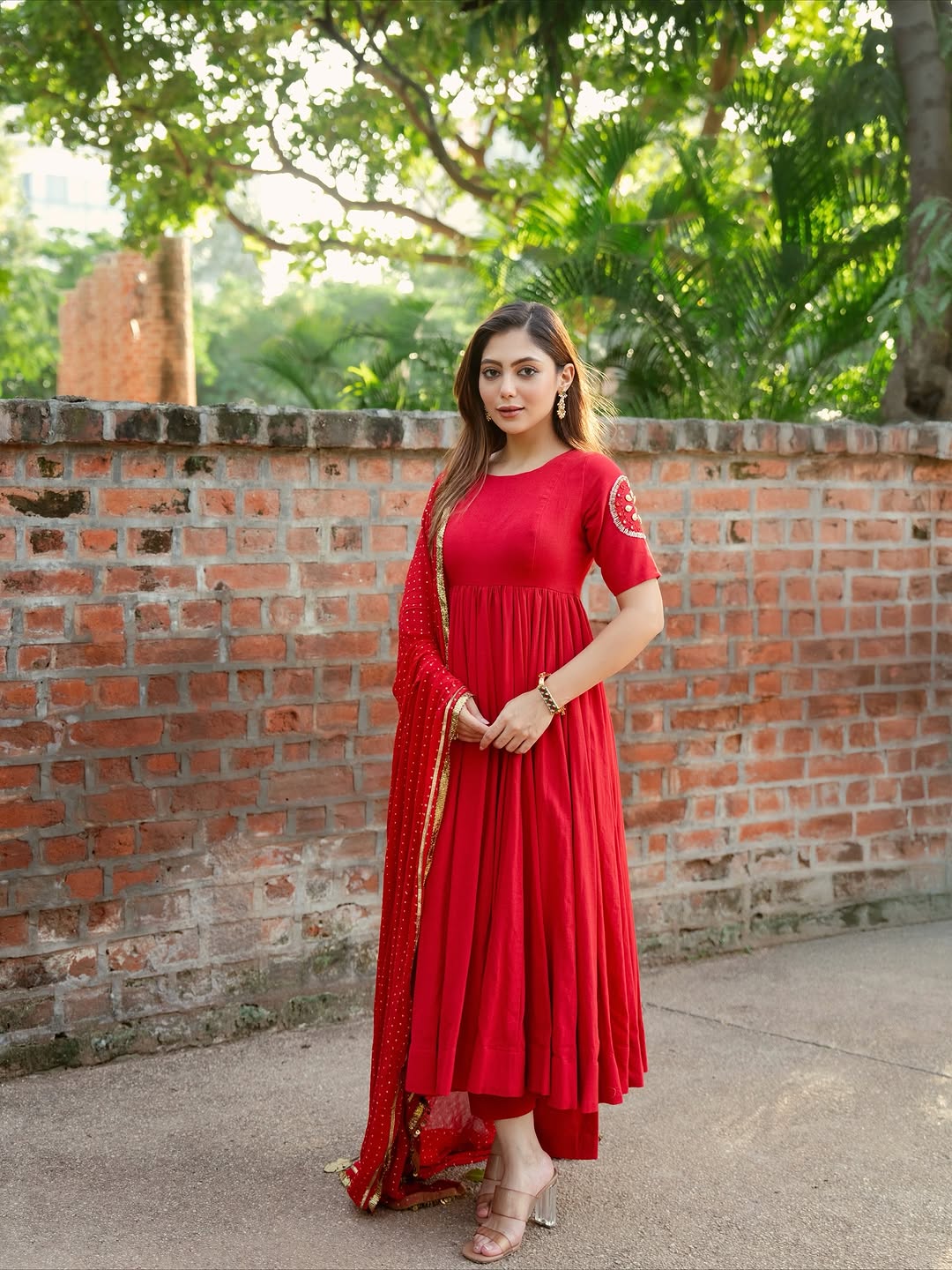 Classic Red Anarkali Set with Dupatta
