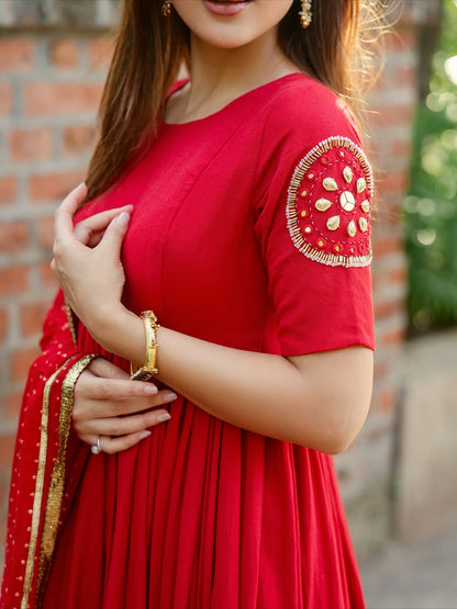 Classic Red Anarkali Set with Dupatta