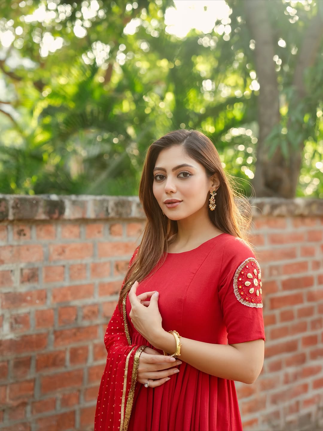 Classic Red Anarkali Set with Dupatta
