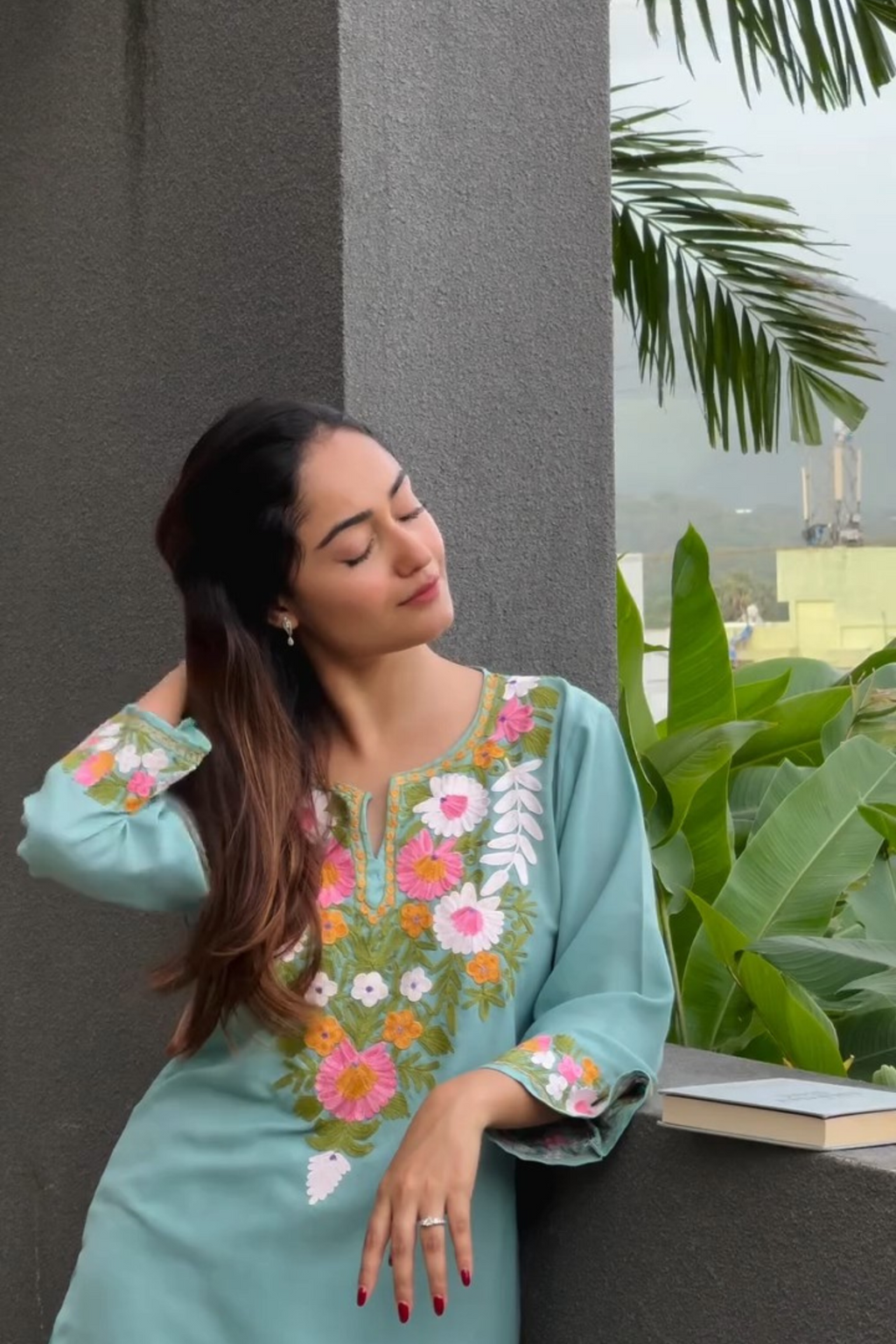 Tridha C In Maria Sky Blue Kashmiri Cotton Coord Set