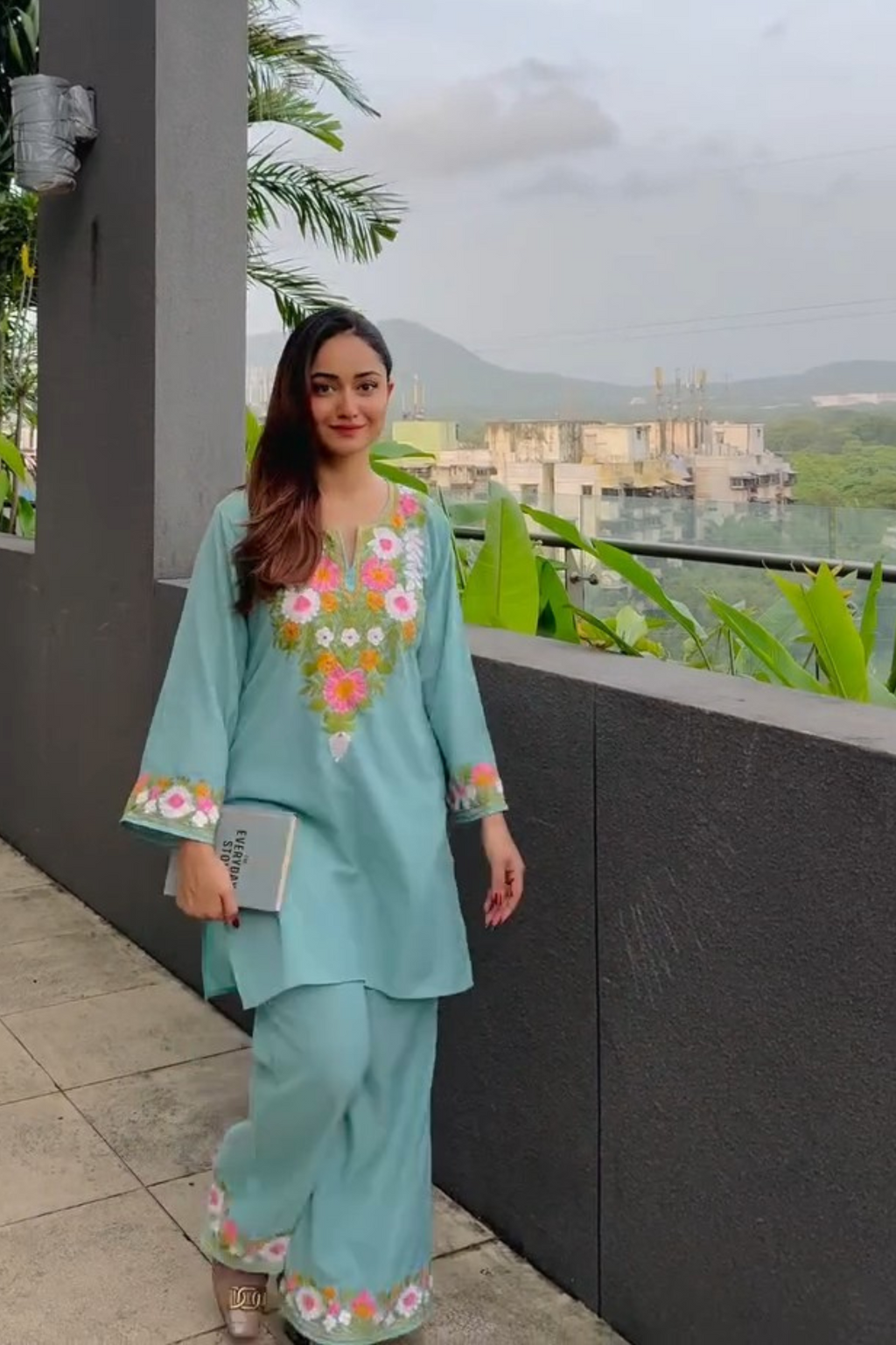 Tridha C In Maria Sky Blue Kashmiri Cotton Coord Set