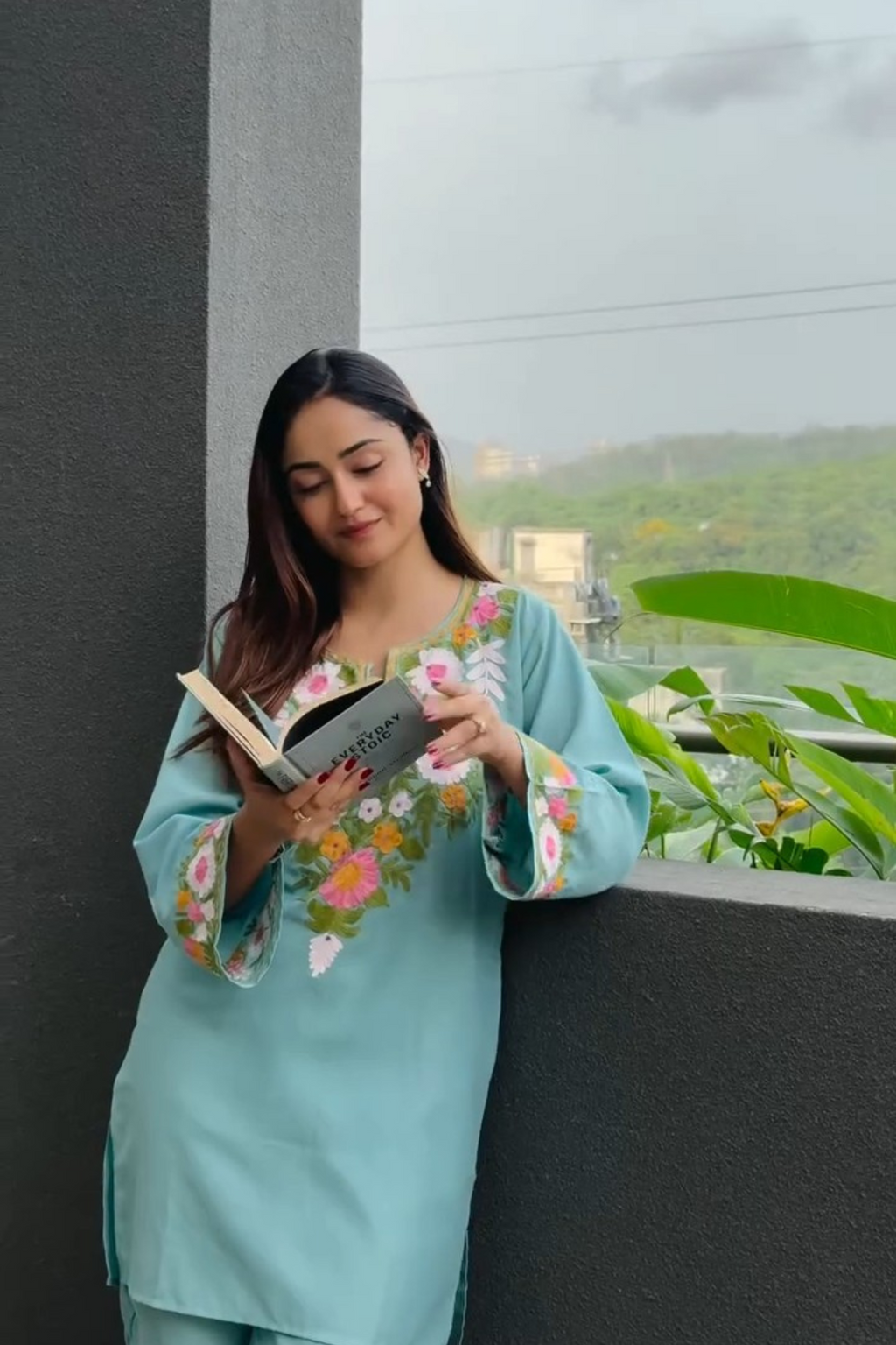 Tridha C In Maria Sky Blue Kashmiri Cotton Coord Set