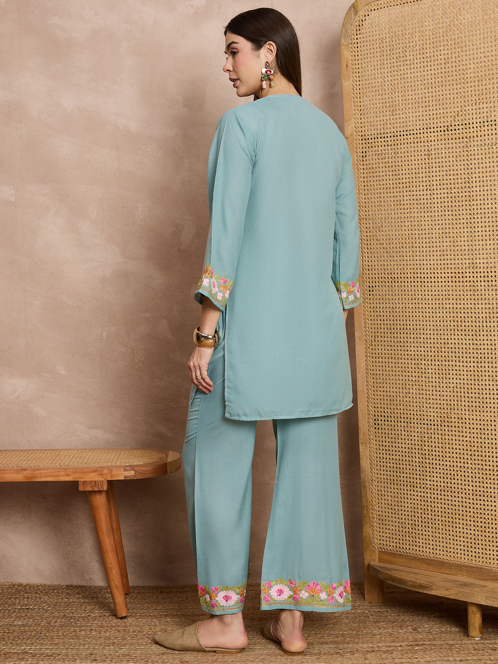 Tridha C In Maria Sky Blue Kashmiri Cotton Coord Set