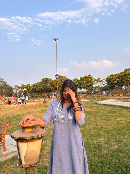 English blue kurta pant set