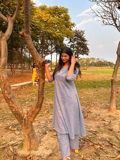 English blue kurta pant set