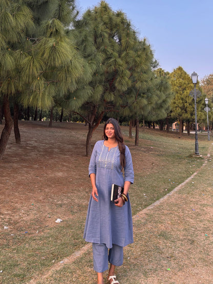 English blue kurta pant set